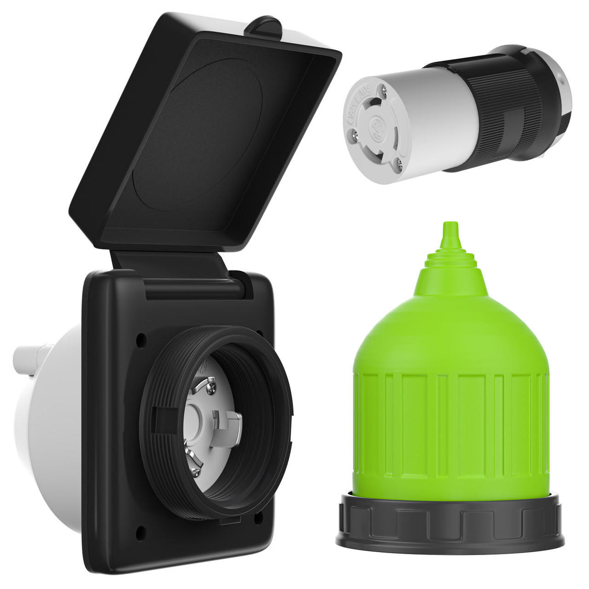 Leisure Cords 30 AMP RV Trailer Marine Power Cord Power Inlet - Female Twist locking Connector - Weatherproof Boot Kit Black 