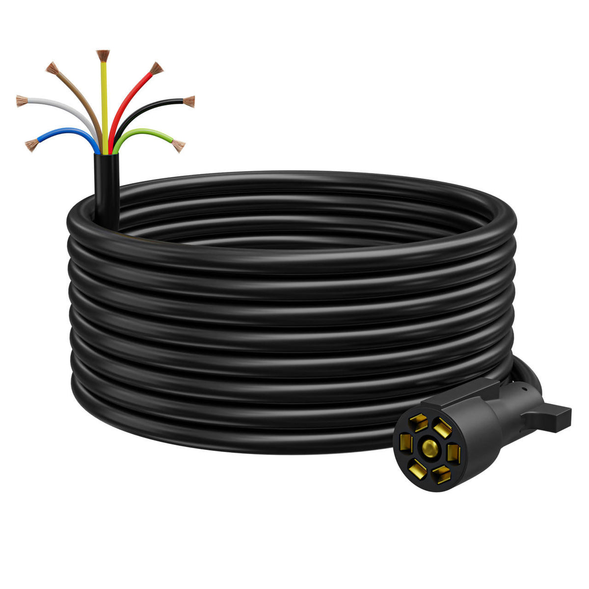 Leisure Cords 7 Way Inline Trailer Cord with Weatherproof Double Prongs Connector (15 Feet) 