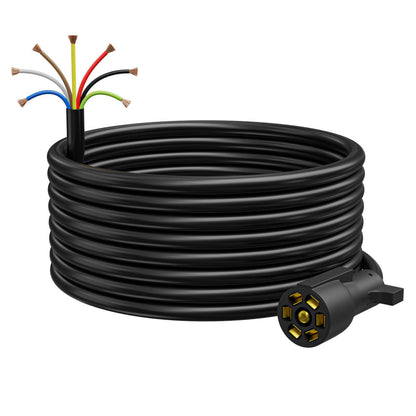 Leisure Cords 7 Way Inline Trailer Cord with Weatherproof Double Prongs Connector (15 Feet) 