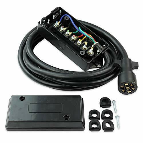 Leisure Cords 7 Way Plug Inline Trailer Cord with 7 Gang Weatherproof Junction Box 12-Foot