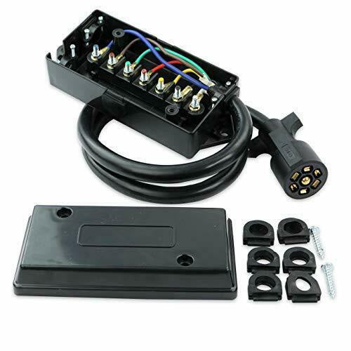 Leisure Cords 7 Way Plug Inline Trailer Cord with 7 Gang Weatherproof Junction Box 6-Foot