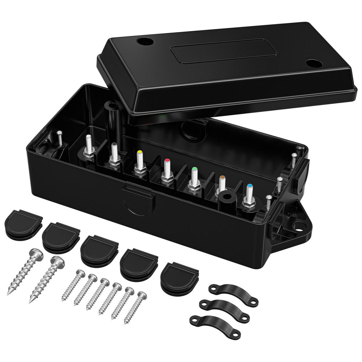 Leisure Cords 7 Way Trailer Junction Box Weatherproof 7 Pole Terminal Studs Trailer Wiring Connection Box Color-Coded Electric Wires for Rewiring RV Camper Trailer Light 