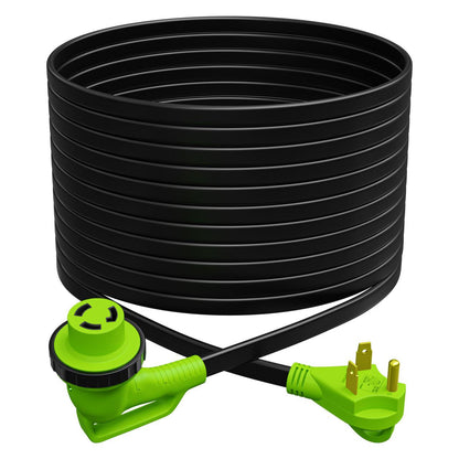  Leisure Cords 90 Degree Low Profile, Flexible 50' Power/Extension Cord with 30 AMP Male Standard / 30 AMP Female 90 Degree Locking Adapter (30 Amp - 50 Foot) 