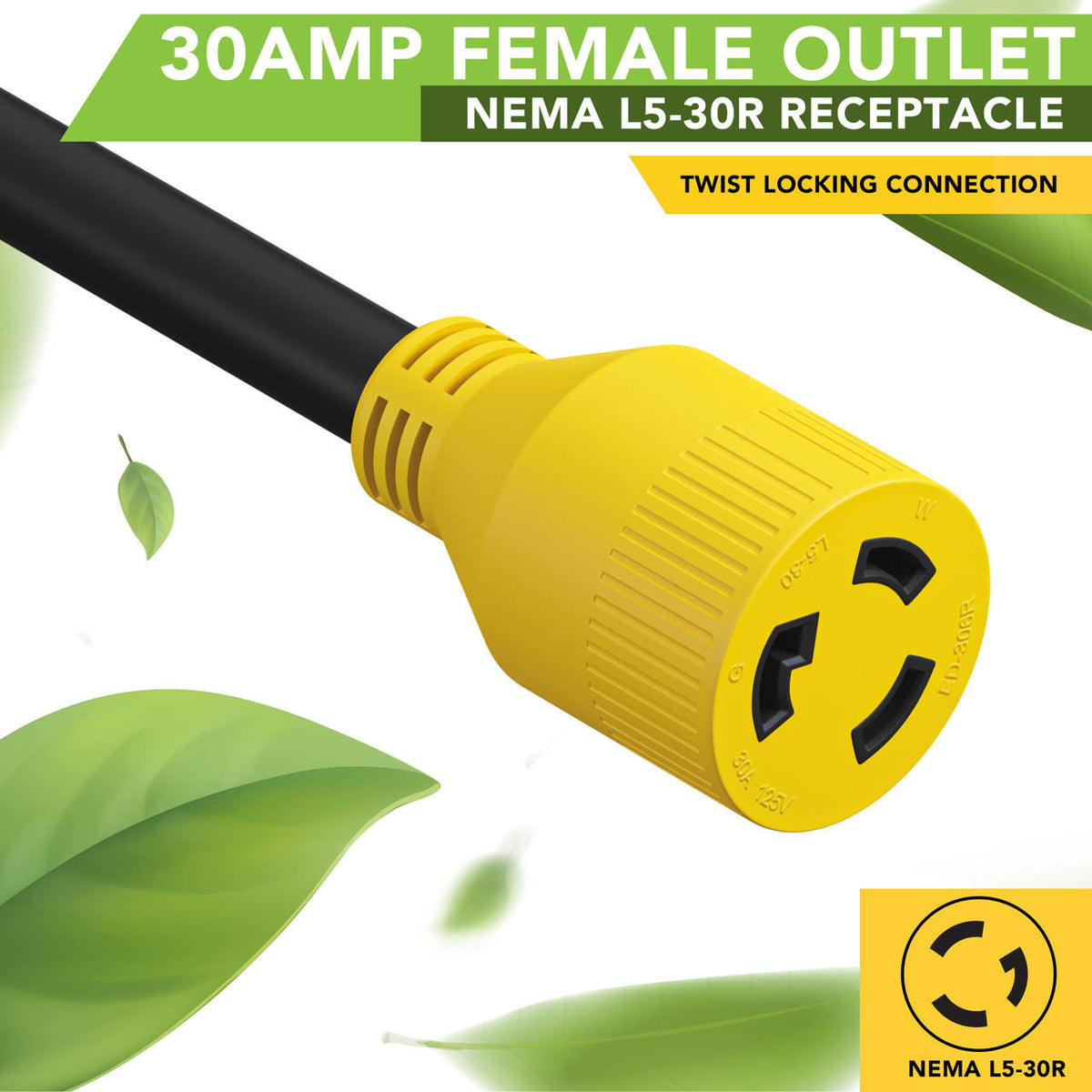 Leisure Cords Gen RV 30 Amp Generator Cord, 3-Prong 10 Gauge Heavy Duty L5-30 Male Generator Power Cord Up to 3750W 