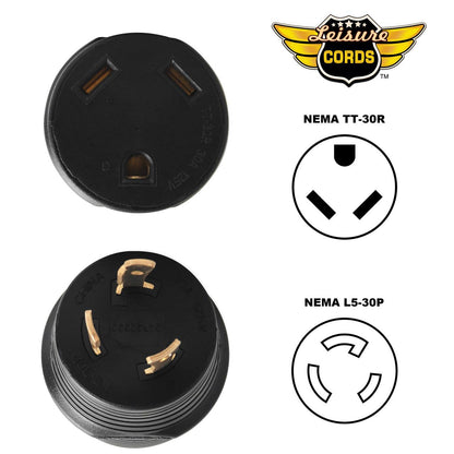 Leisure Cords Gen RV 30AMP Locking 3P Generator To Standard RV Adapter Plug 