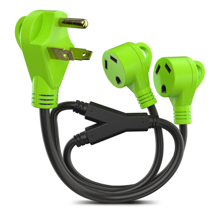 Leisure Cords RV Y Adapter Cord 30 Amp Male Plug to Two 30 Amp Female 24" with Handle 
