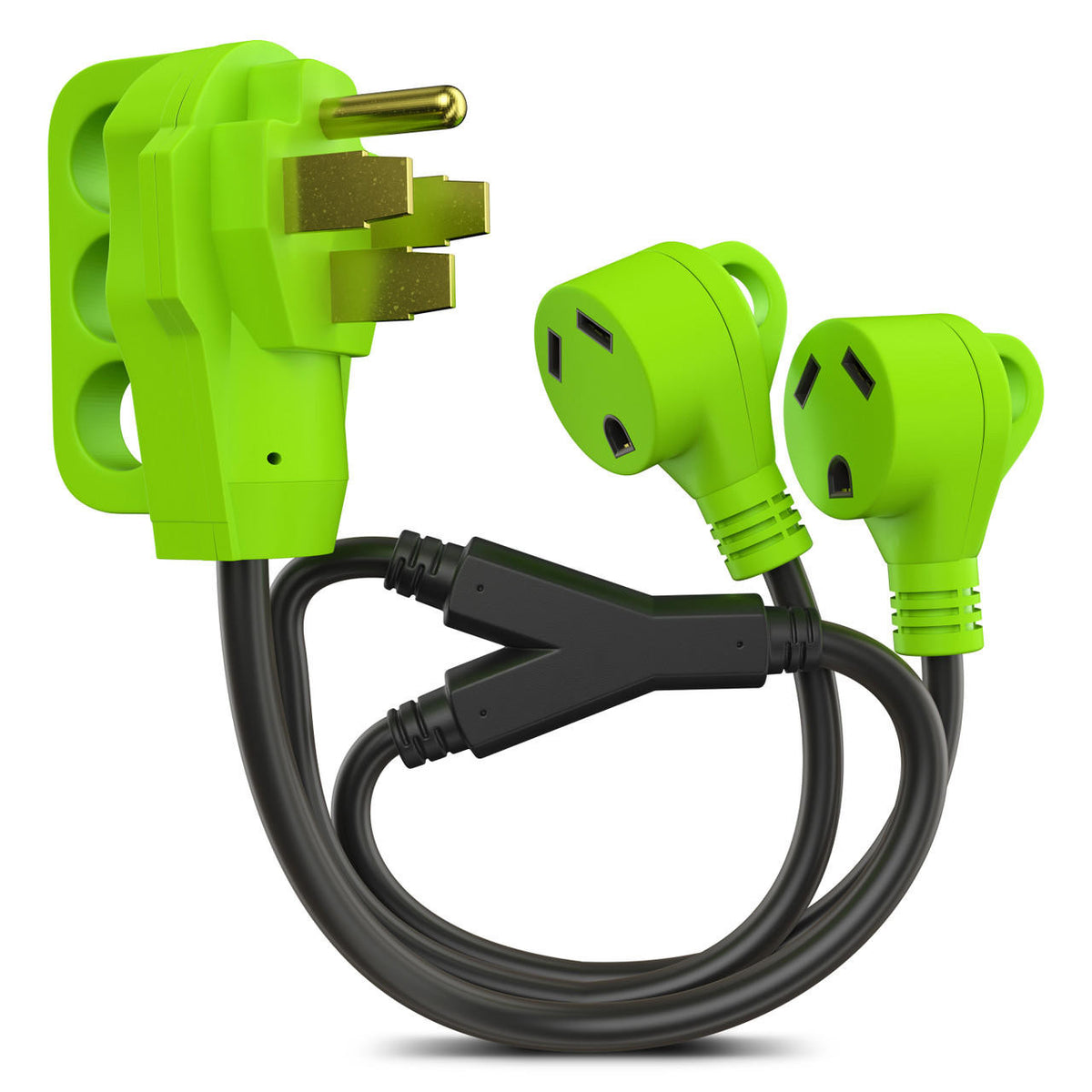 Leisure Cords RV Y Adapter Cord 50 Amp Male Plug to Two 30 Amp Female 24" with Handle 