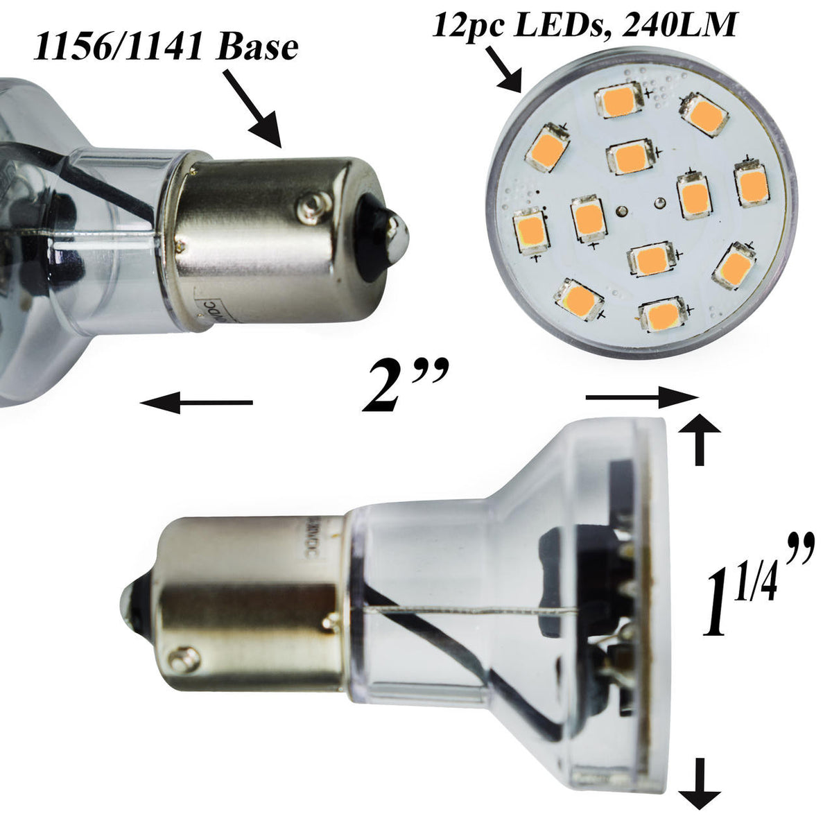 Leisure LED 1156 LED Spot Light Bulb 1156 1139 1141 1383 275 Lumen Long Neck RV Trailer Motorhome