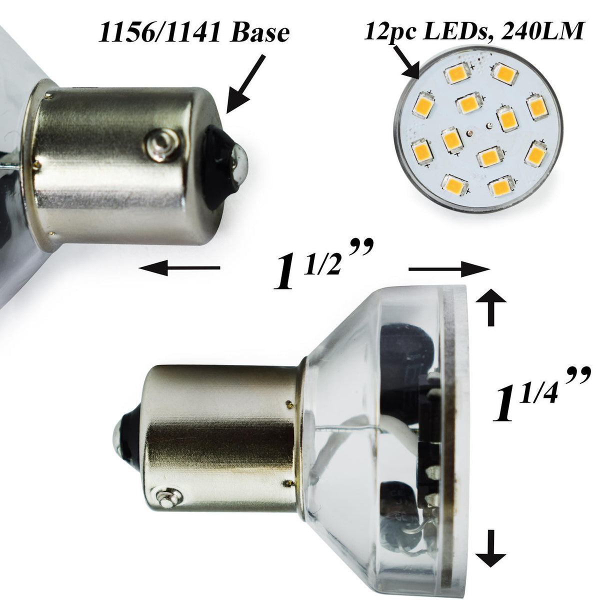 Leisure LED 1156 LED Spot Light Bulb 1156 1139 1141 1383 275 Lumen Short Neck RV Trailer Motorhome