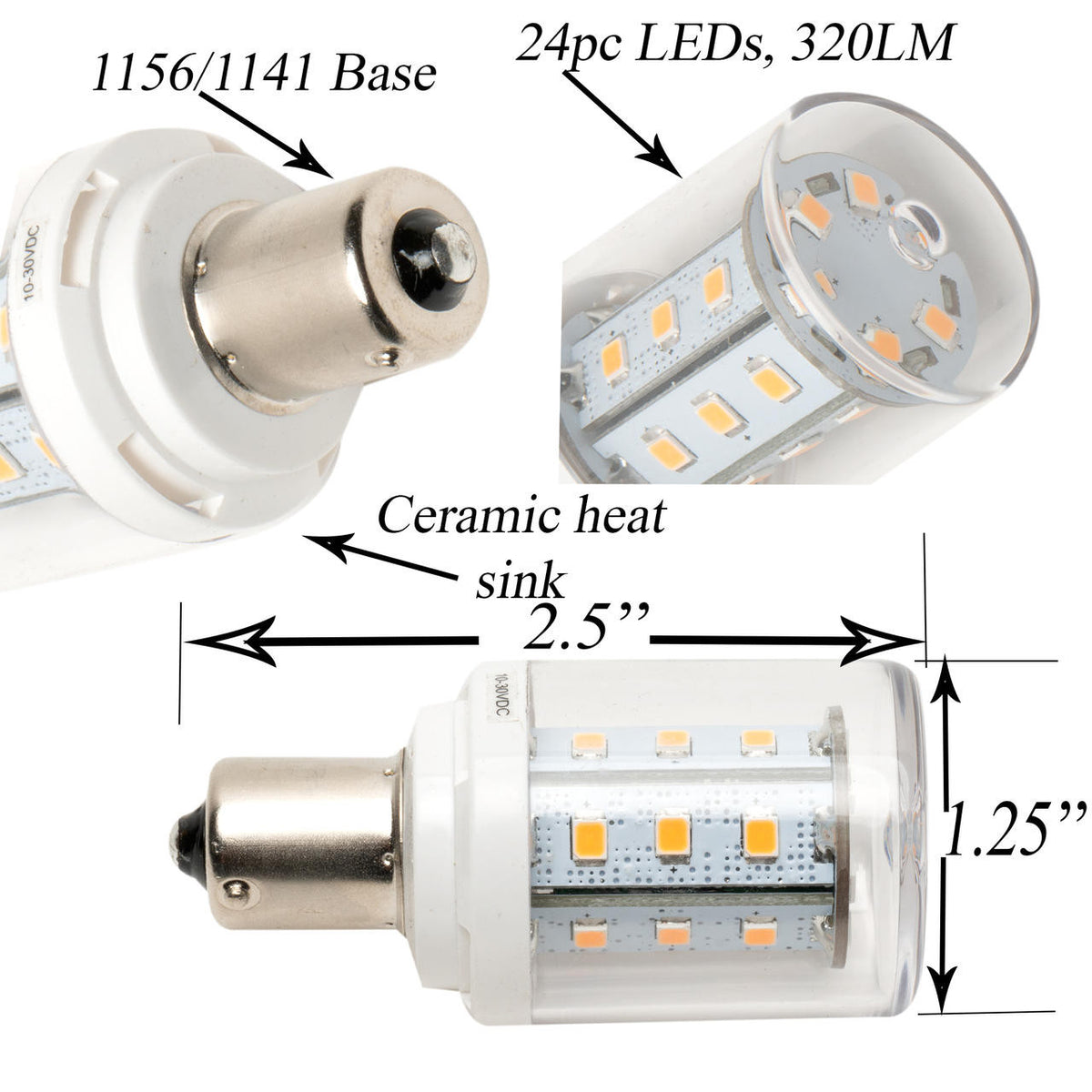 Leisure LED 1156 Light Bulb 24SMD 350 Lumen 1141 1156 RV Interior LED Light 24-SMD Camper Trailer Lamp Bulb 10-24V