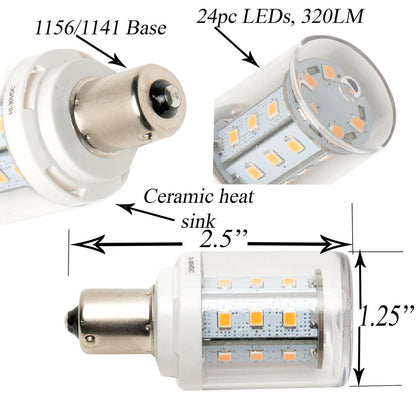 Leisure LED 1156 Light Bulb 24SMD 350 Lumen 1141 1156 RV Interior LED Light 24-SMD Camper Trailer Lamp Bulb 10-24V