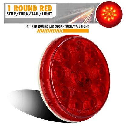 Leisure LED 4" RED LED Stop Turn Tail Light Truck Utility Trailer Round Break Light 
