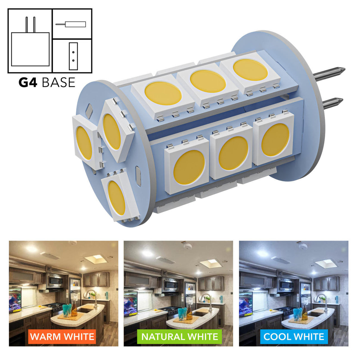  Leisure LED G4 LED Bulbs JC Bi-Pin base 18 LED Light Bulbs 2W AC/DC 12V 20W-30W T3 Halogen Bulb Replacement RV Camper Trailer Motorhome 5th Wheel and Marine Boat 