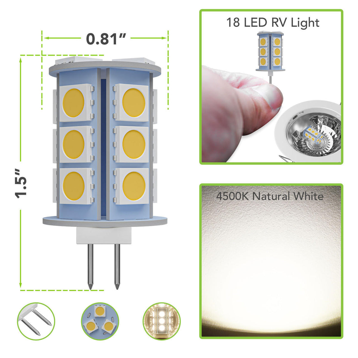  Leisure LED G4 LED Bulbs JC Bi-Pin base 18 LED Light Bulbs 2W AC/DC 12V 20W-30W T3 Halogen Bulb Replacement RV Camper Trailer Motorhome 5th Wheel and Marine Boat 