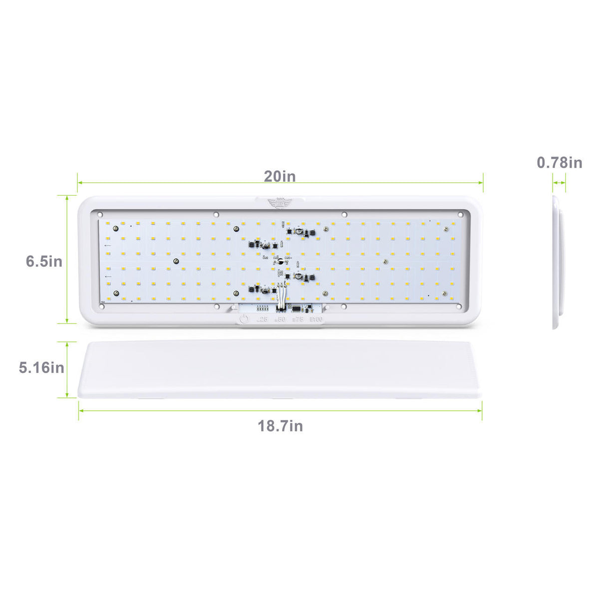 Leisure LED LED RV LED Ceiling Interior Light Fixture 1450 Lumen with Touch Dimmer Switch 12V 20 x 6 Natural White 4000-4500K With White Trim