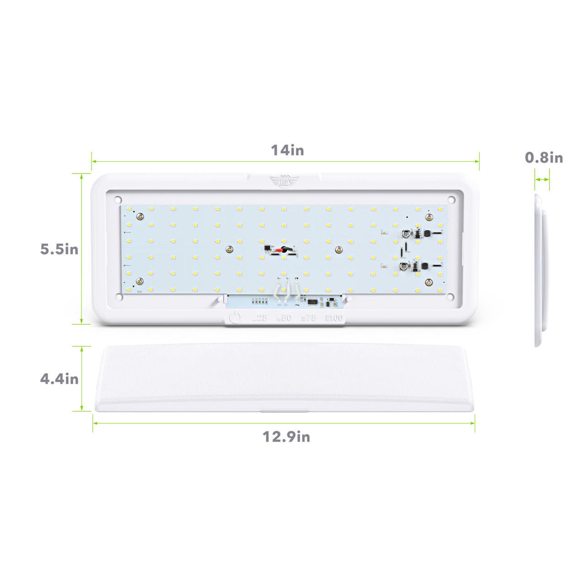 Leisure LED LED RV LED Ceiling Interior Light Fixture 950 Lumen with Touch Dimmer Switch 12V 14 x 5.5 Natural White 4000-4500K With White Trim