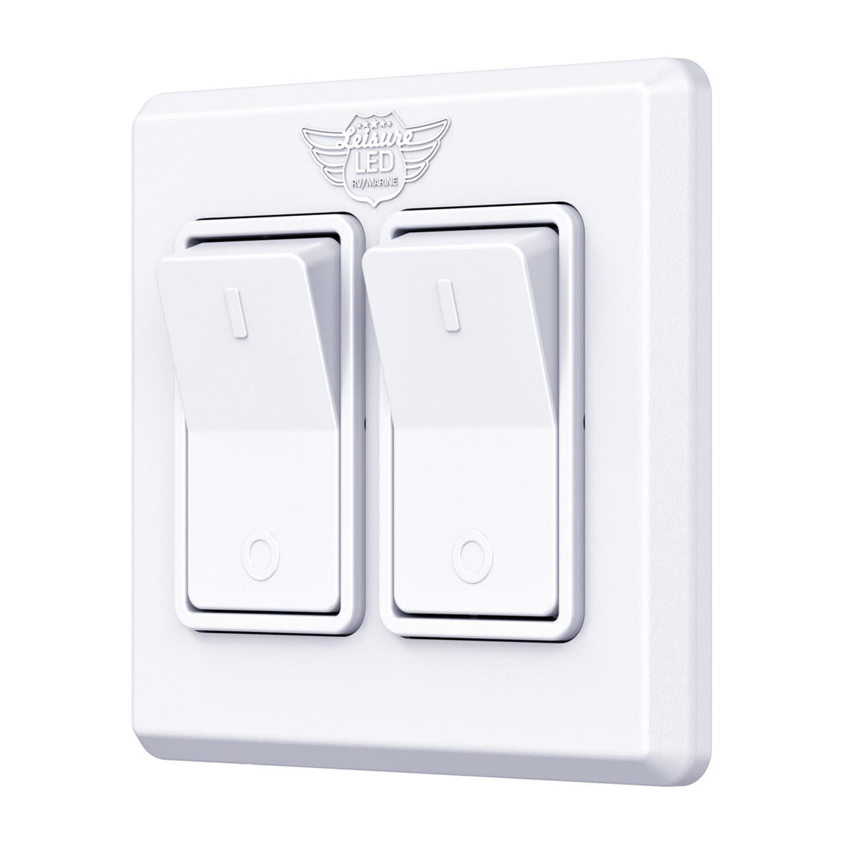 Leisure LED Modern Double SPST On-Off Switch with Bezel, 12-Volt, for RV, Trailer, Camper, with Label Sticker