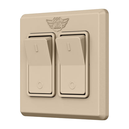  Leisure LED Modern Double SPST On-Off Switch with Bezel, 12-Volt, for RV, Trailer, Camper, with Label Sticker 