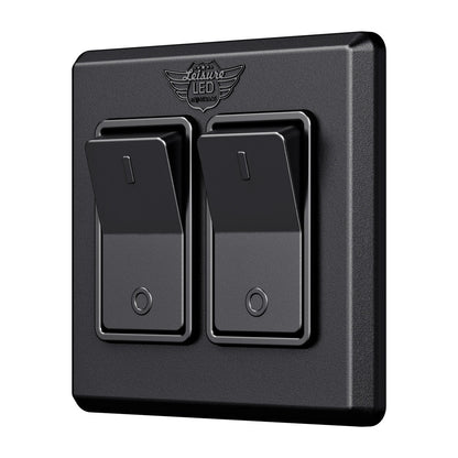Leisure LED Modern Double SPST On-Off Switch with Bezel, 12-Volt, for RV, Trailer, Camper, with Label Sticker