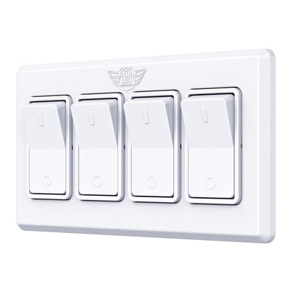 Leisure LED Modern Quadruple SPST On-Off Switch with Bezel, 12-Volt, for RV, Trailer, Camper, with Label Sticker