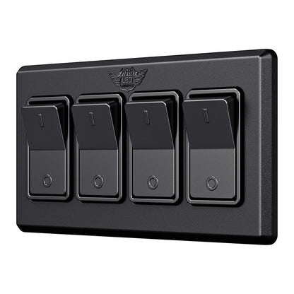 Leisure LED Modern Quadruple SPST On-Off Switch with Bezel, 12-Volt, for RV, Trailer, Camper, with Label Sticker