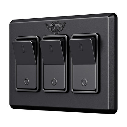 Leisure LED Modern Triple SPST On-Off Switch with Bezel, 12-Volt, for RV, Trailer, Camper, with Label Sticker