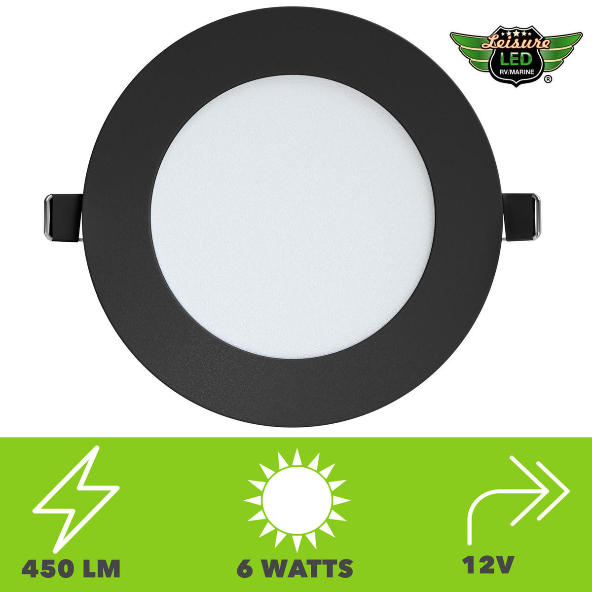 Leisure LED RV Boat Recessed Ceiling Lumen Super Slim LED Panel Light DC 12V 4.75 6W Full Aluminum Down Lighting 450 Black Trim