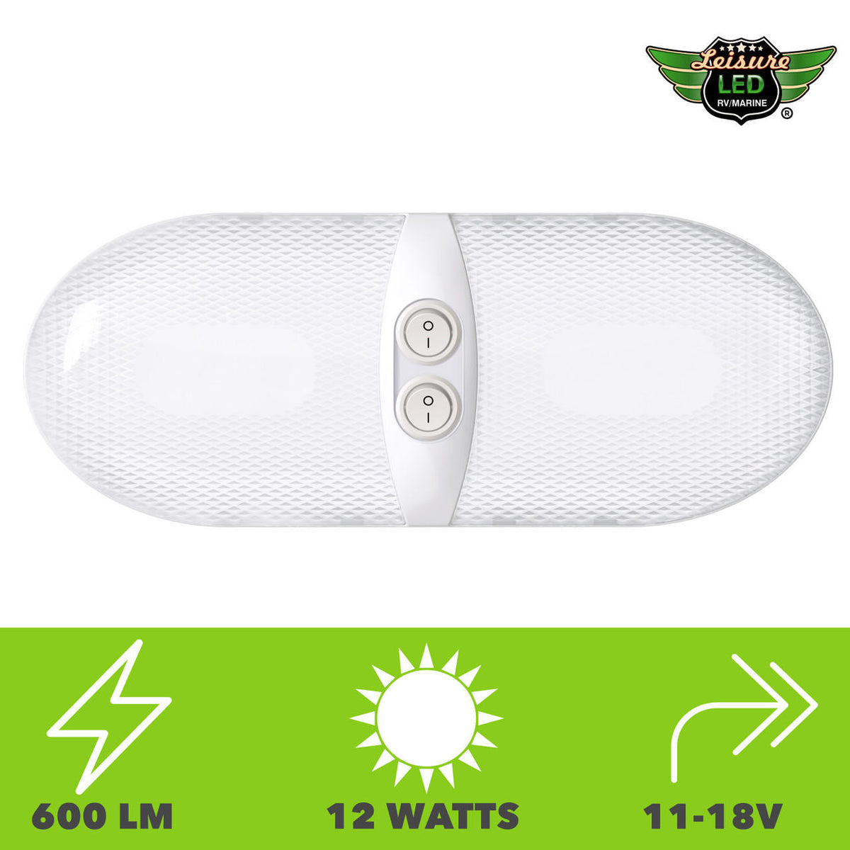  Leisure LED RV LED Ceiling Double Dome Interior Light Fixture Euro  Frosted Lens with ON/Off Switch Natural White 6000-6500K 48-2835SMD 