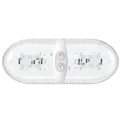 Leisure LED RV LED Ceiling Double Dome Interior Light Fixture Euro with ON/Off Switch Natural White 6000-6500K 48-2835SMD 