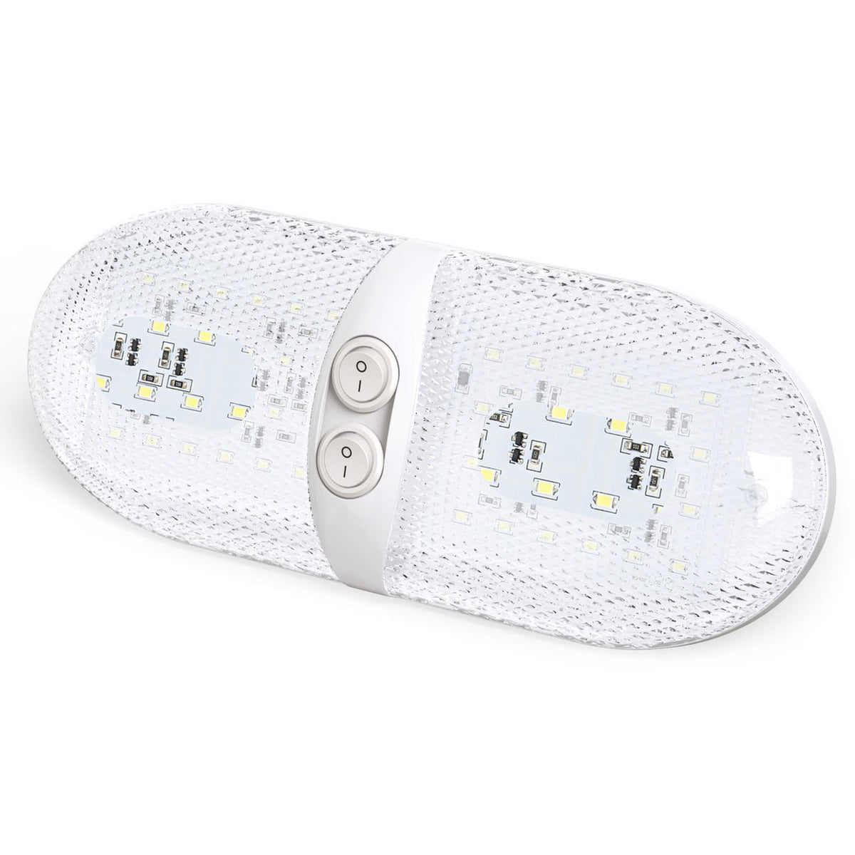  Leisure LED RV LED Ceiling Double Dome Interior Light Fixture Euro with ON/Off Switch Natural White 6000-6500K 48-2835SMD 