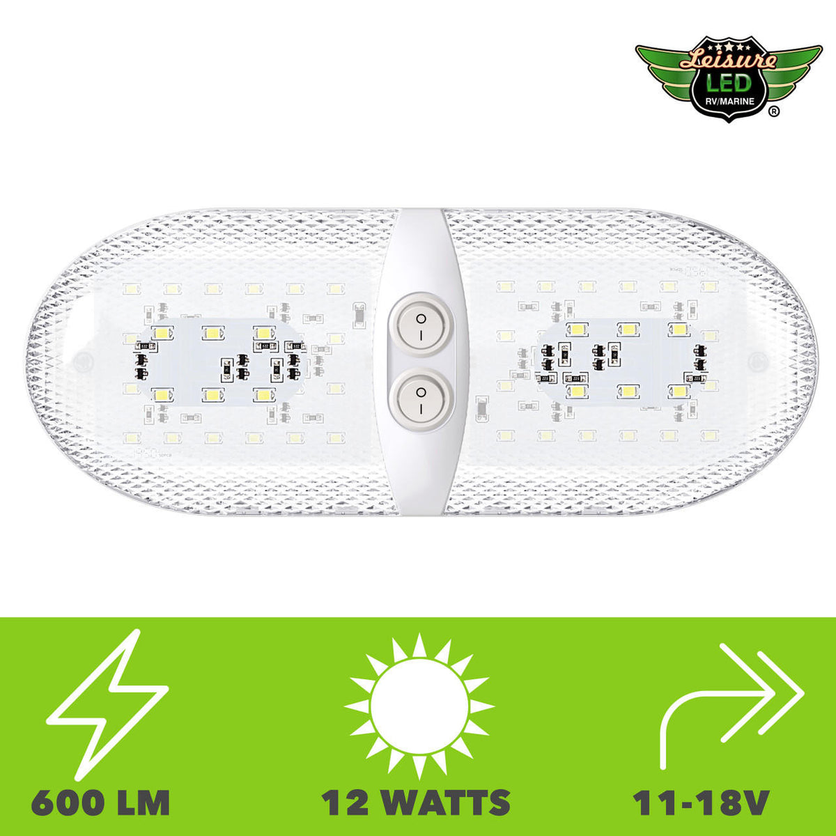  Leisure LED RV LED Ceiling Double Dome Interior Light Fixture Euro with ON/Off Switch Natural White 6000-6500K 48-2835SMD 