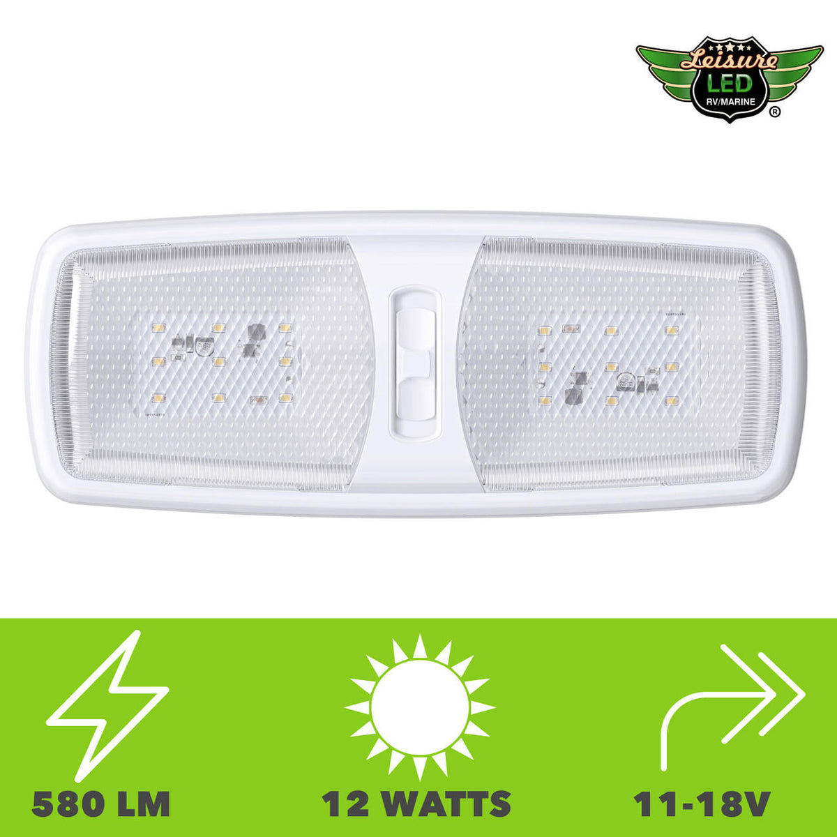  Leisure LED RV LED Ceiling Double Dome Interior Light Fixture Slim with ON/Off Switch Natural White 4000-4500K 18-2835SMD 