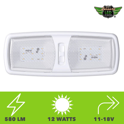  Leisure LED RV LED Ceiling Double Dome Interior Light Fixture Slim with ON/Off Switch Natural White 4000-4500K 18-2835SMD 