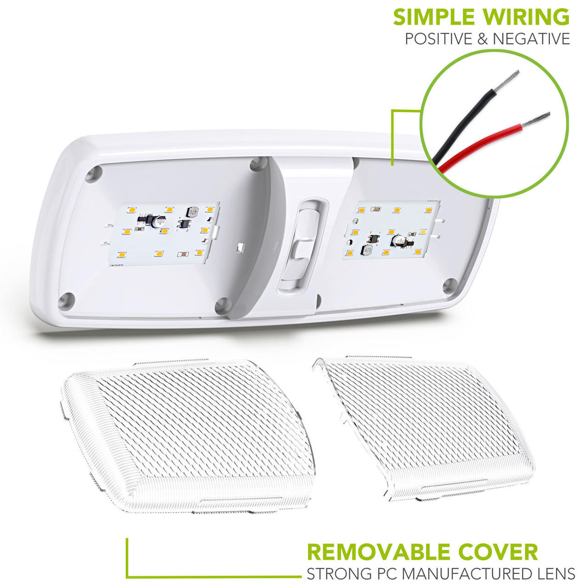  Leisure LED RV LED Ceiling Double Dome Interior Light Fixture Slim with ON/Off Switch Natural White 4000-4500K 18-2835SMD 