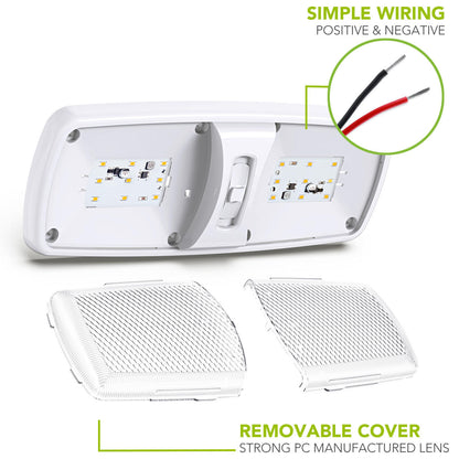  Leisure LED RV LED Ceiling Double Dome Interior Light Fixture Slim with ON/Off Switch Natural White 4000-4500K 18-2835SMD 