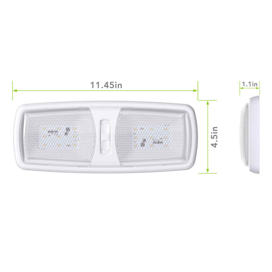  Leisure LED RV LED Ceiling Double Dome Interior Light Fixture Slim with ON/Off Switch Natural White 4000-4500K 18-2835SMD 