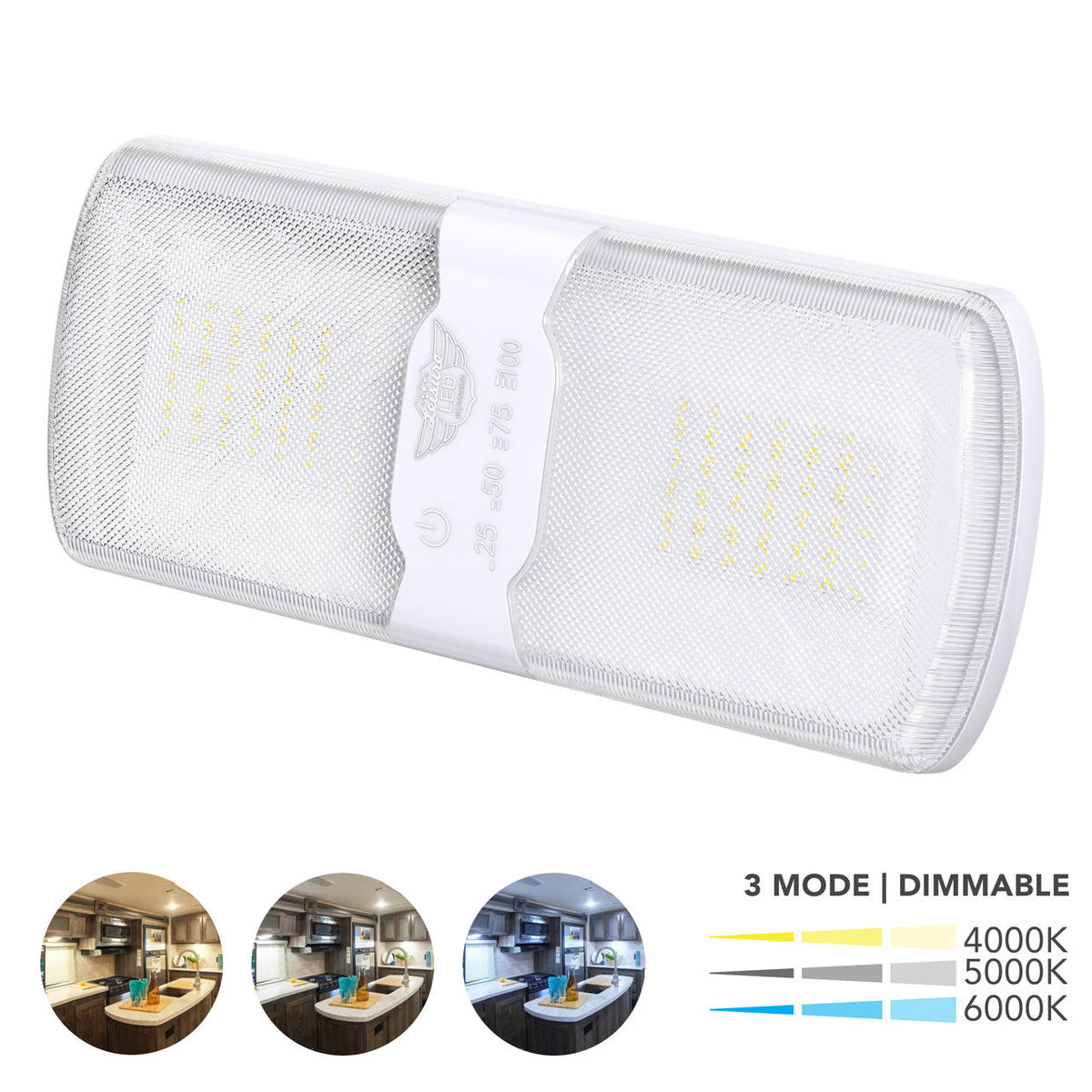 Leisure LED RV LED Ceiling Double Dome Interior Light Fixture Touch to Dim switch Multi Warm, Natural, And Cool White 60-2835SMD