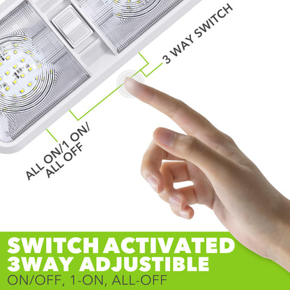  Leisure LED RV LED Ceiling Double Dome Interior Light Fixture with ON/Off Switch Cool White 6000-6500K 48-2835SMD 