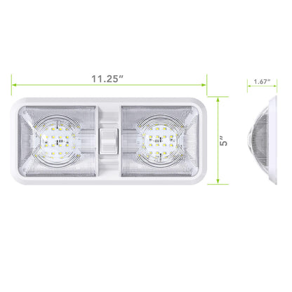  Leisure LED RV LED Ceiling Double Dome Interior Light Fixture with ON/Off Switch Cool White 6000-6500K 48-2835SMD 