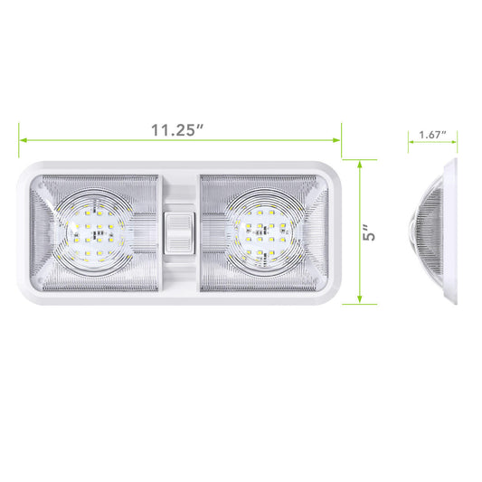  Leisure LED RV LED Ceiling Double Dome Interior Light Fixture with ON/Off Switch Cool White 6000-6500K 48-2835SMD 