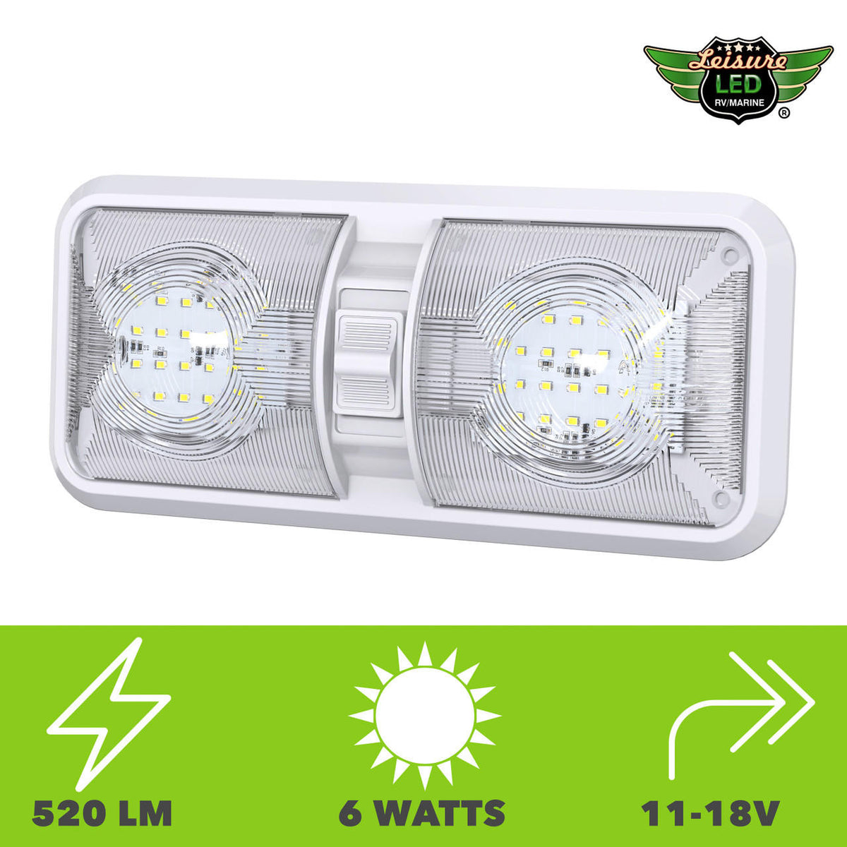  Leisure LED RV LED Ceiling Double Dome Interior Light Fixture with ON/Off Switch Cool White 6000-6500K 48-2835SMD 