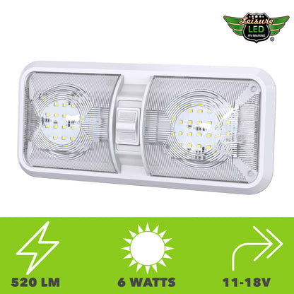 Leisure LED RV LED Ceiling Double Dome Interior Light Fixture with ON/Off Switch Cool White 6000-6500K 48-2835SMD 