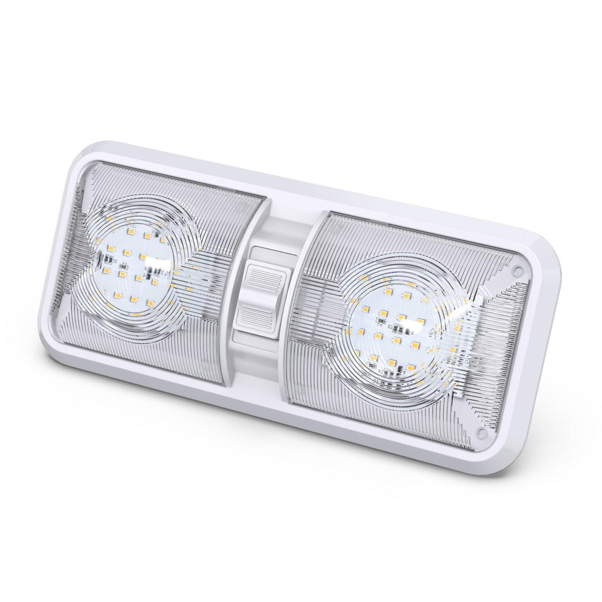 Leisure LED RV LED Ceiling Double Dome Interior Light Fixture with ON/Off Switch Natural White 4000-4500K 48-2835SMD 