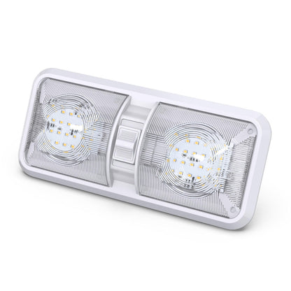 Leisure LED RV LED Ceiling Double Dome Interior Light Fixture with ON/Off Switch Natural White 4000-4500K 48-2835SMD 