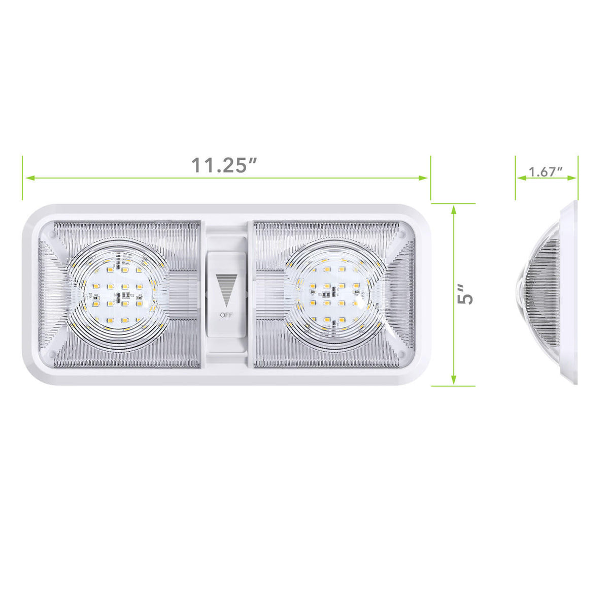Leisure LED RV LED Ceiling Double Dome Light Fixture with Dimmer Switch Interior Lighting for Car/RV/Trailer/Camper/Boat DC 12V 550 Lumens Natural White 4000-4500K 