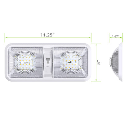 Leisure LED RV LED Ceiling Double Dome Light Fixture with Dimmer Switch Interior Lighting for Car/RV/Trailer/Camper/Boat DC 12V 550 Lumens Natural White 4000-4500K 
