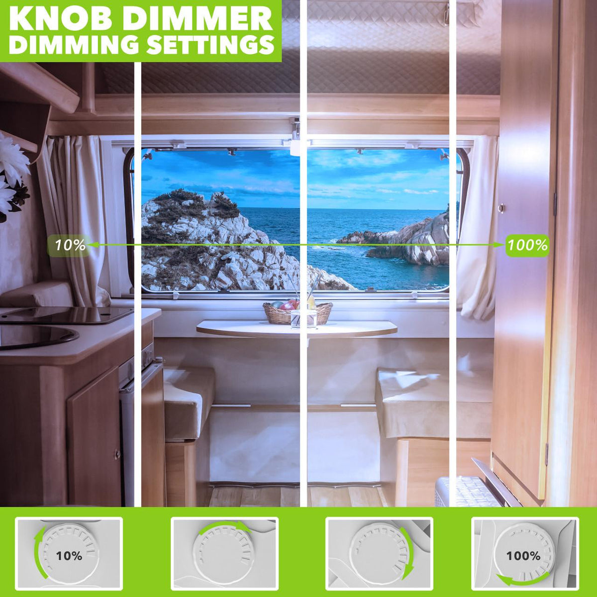  Leisure LED RV LED Ceiling Double Dome Light Fixture with Knob Dimmer Switch Interior Lighting for Car/RV/Trailer/Camper/Boat DC 12V 800LM Cool White 6000-6500K (1 Pack) 