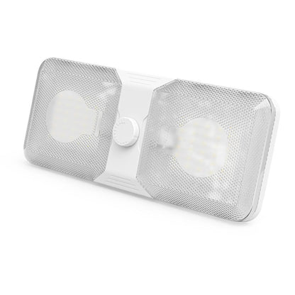  Leisure LED RV LED Ceiling Double Dome Light Fixture with Knob Dimmer Switch Interior Lighting for Car/RV/Trailer/Camper/Boat DC 12V 800LM Cool White 6000-6500K (1 Pack) 
