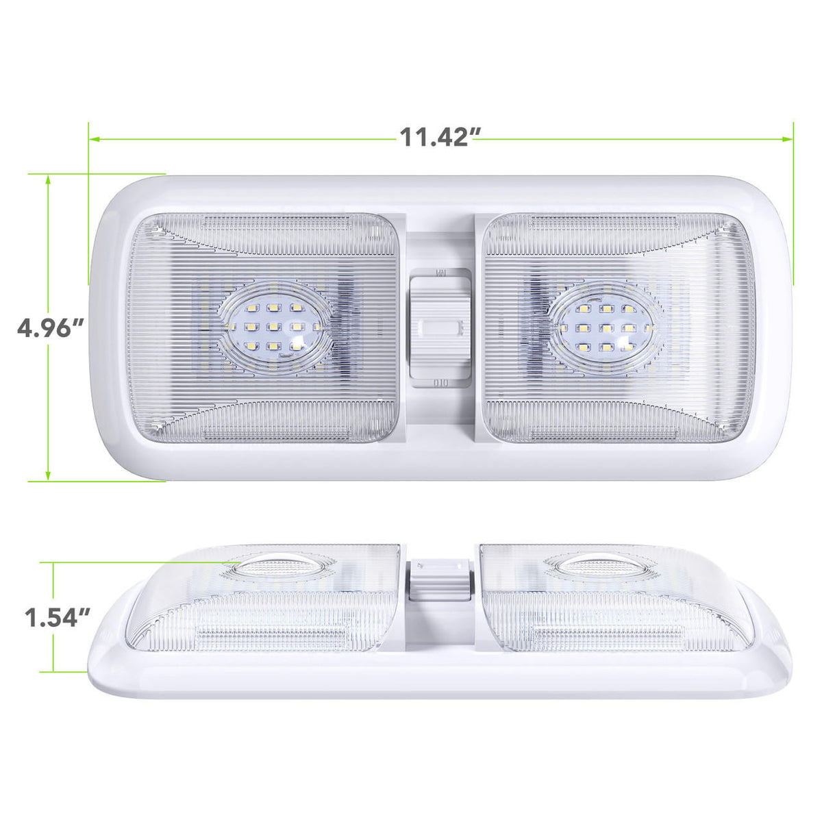  Leisure LED RV LED Ceiling Double Dome Light Fixture with ON/OFF Switch Interior Lighting for Car/RV/Trailer/Camper/Boat DC 12V 750LM Natural White 4000-4500K 