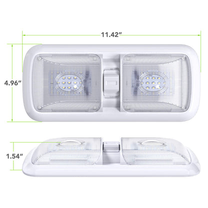  Leisure LED RV LED Ceiling Double Dome Light Fixture with ON/OFF Switch Interior Lighting for Car/RV/Trailer/Camper/Boat DC 12V 750LM Natural White 4000-4500K 
